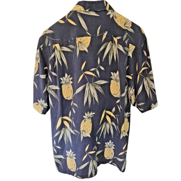 Tommy Bahama 100% Silk Pineapple & Palm Short Sleeve Shirt Men's Large Blue - Picture 2 of 9